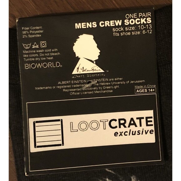 Albert Einstein Men's Crew Socks - Bioworld - Loot Crate Exclusive Sz 10-13  New - Picture 4 of 4